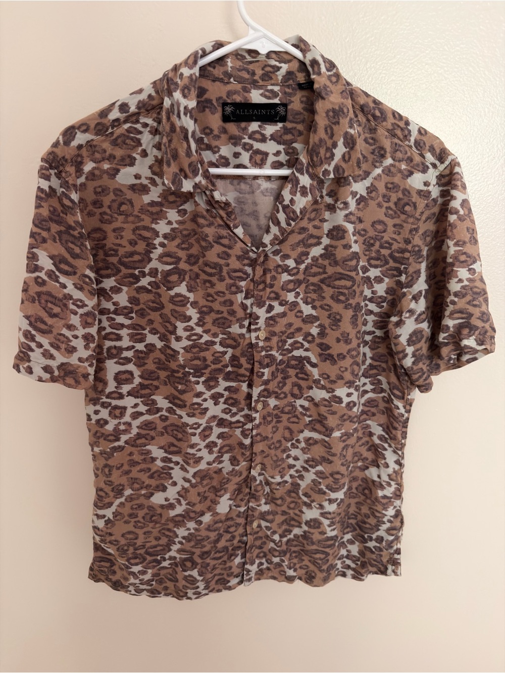All Saints Cream and Brown Leopard Print Shirt
